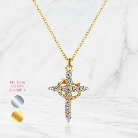 Jewelry - Royal Cross Crown Necklace Stainless Steel